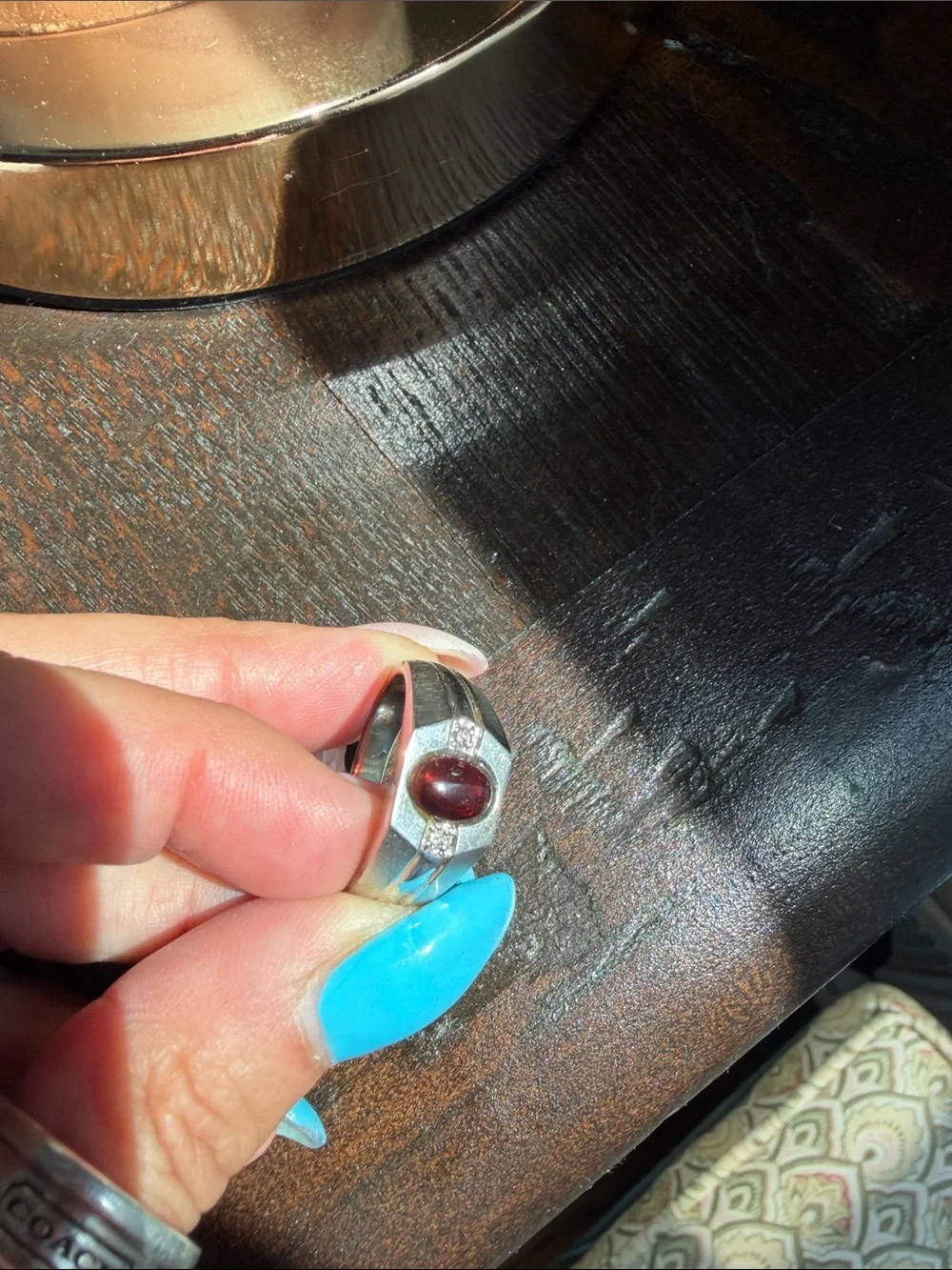 Sterling Silver Garnet Cabochon Ring - Deep Red